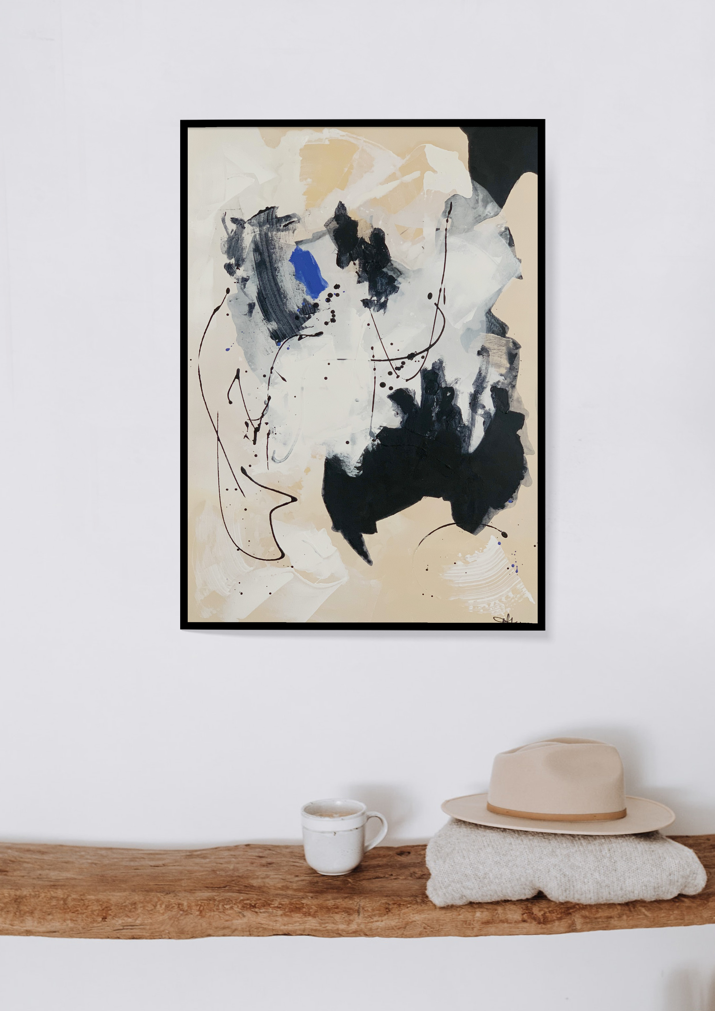 Black and white neutral abstract art for contemporary and stylish interior design. Modern boho aesthetic.